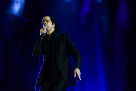 BARCELONA - MAY 25, 2013 - Australian singer-songwriter Nick Cave performs at Primavera Sound 2013 Festival on May 25, 2013 in Barcelona, Spain.のeditorial素材