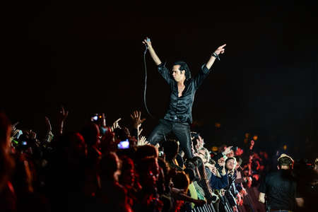 BARCELONA - MAY 25, 2013 - Australian singer-songwriter Nick Cave performs at Primavera Sound 2013 Festival on May 25, 2013 in Barcelona, Spain.のeditorial素材