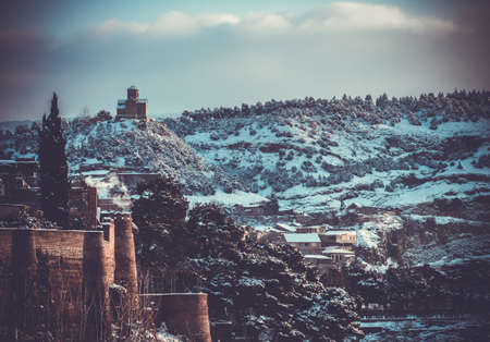 Winter view of Old town in Tbilisi, Georgiaの写真素材