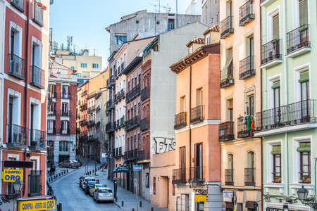 MADRID, SPAIN - MARCH 12: Old street in March 12, 2014 in Madrid, Spain. It is old centre of capital cityのeditorial素材