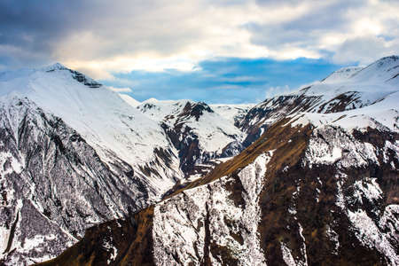 Caucasus mountains with snow, Gudauri resort, Georgiaの写真素材