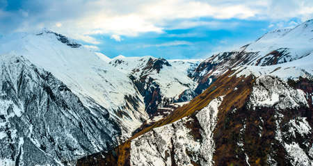 Caucasus mountains with snow, Gudauri resort, Georgiaの写真素材