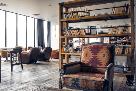 Interior in retro style with wooden floorsのeditorial素材