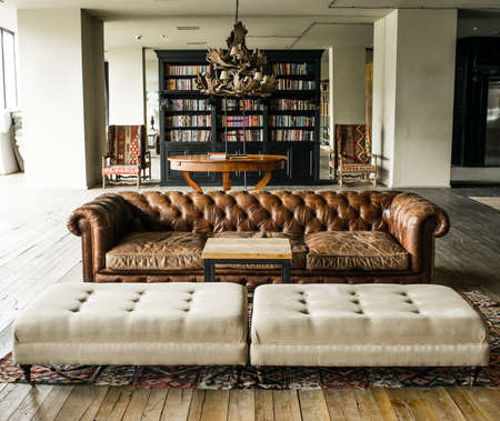 Interior in retro style with wooden floors