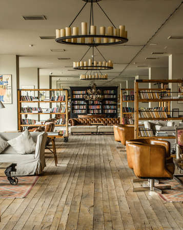 Interior in retro style with wooden floorsのeditorial素材