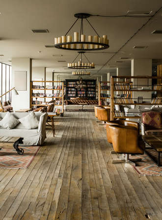 Interior in retro style with wooden floorsのeditorial素材