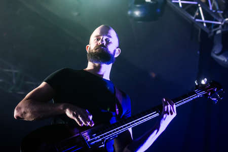 MOSCOW, RUSSIA - MAY 16, 2014 - British indie-rock band White Lies performs at Ray Just Arena club on May 16, 2014 in Moscowのeditorial素材