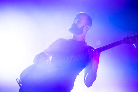 MOSCOW, RUSSIA - MAY 16, 2014 - British indie-rock band White Lies performs at Ray Just Arena club on May 16, 2014 in Moscowのeditorial素材