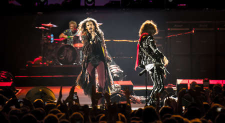 MOSCOW, RUSSIA - MAY 24, 2014 - Amerocan rock band Aerosmith performs at Olimpiysky on May 24, 2014 in Moscowのeditorial素材