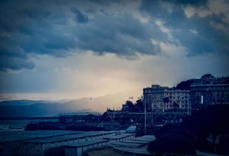 Beautiful view of stormy sky near the city of Genoa, Italyの写真素材