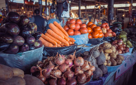 Fresh and organic vegetables at farmers market in Georgia. Toned picture