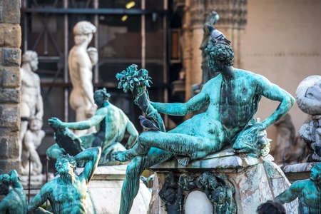Fragment sculpture of famous Fountain of Neptune on Piazza della Signoria in Florence, Italyの写真素材