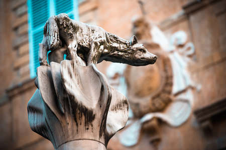 Column with she-wolf with Romulus and Remus in Siena, Italyの写真素材