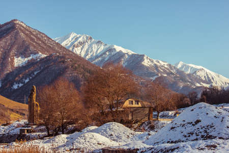Winter view of Kazbek (Kazbegi) mountain, Georgia.