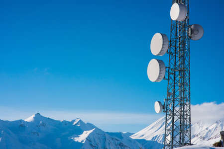Telecommunication towers in Caucasus mountainsの写真素材