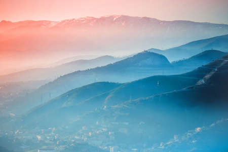Beautiful mountains at evening near Genoa, Liguria, Italyの写真素材