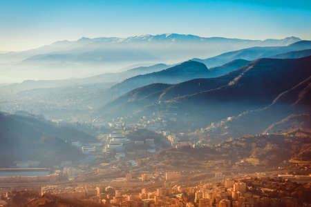 Beautiful mountains at evening near Genoa, Liguria, Italyの写真素材