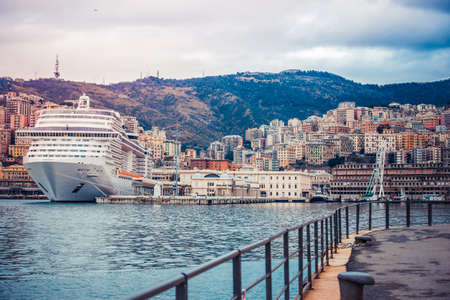 Cruise ship in Genoa Port in Italy. Toned imageの写真素材