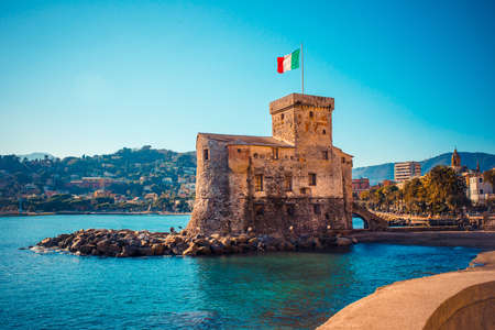 Rapallo, the medieval castle on the sea. Travel destination near Genoa, Liguria region, Italyの写真素材