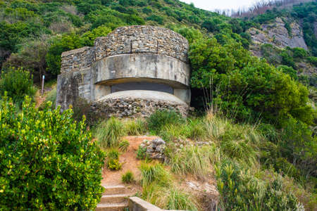 Gun Battery of Punta Chiappa in Portofino natural park, Liguria, Italy. Erected between the 1930s...
