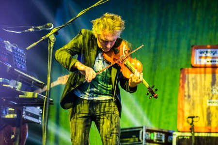 MOSCOW, RUSSIA - JUNE 29, 2014 - Breton musician Yann Tiersen performing live at Park Live festival at at the National Exhibition Centre on June 29, 2014 in Moscow, Russiaのeditorial素材