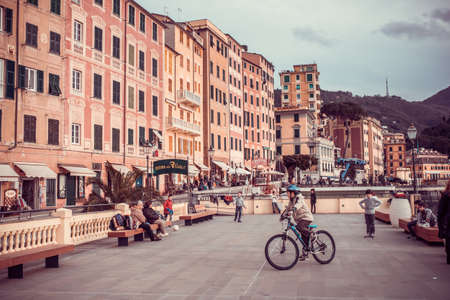 CAMOGLI, ITALY - FEBRUARY 27, 2015: View of old part of Camogli city in early spring.  Camogli is a...