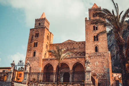 Medieval norman Cathedral in Cefalu, Sicily, Italyの写真素材