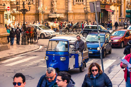 PALERMO, ITALY - MARCH 14, 2015: Transport traffic on intersection of Via Roma and Via Vittorio...