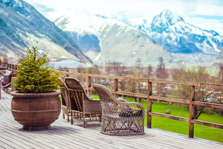 Terrace with beautiful mountain viewの写真素材