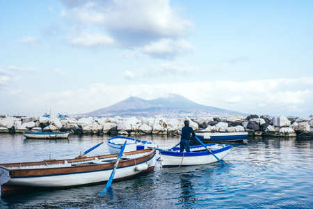 The view on the mount and volcano Vesuvius in the Gulf of Naples, Italy.の写真素材
