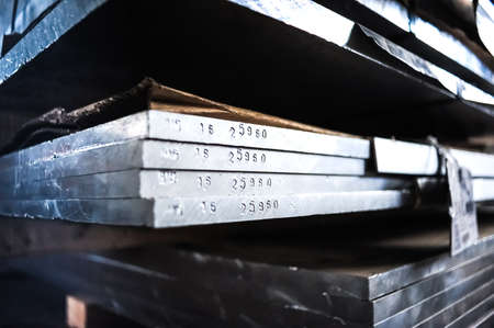 MOSCOW, RUSSIA - CIRCA MAY, 2011: Stacked aluminum sheets in russian smelting plant Most-1, based in Moscow, Russiaのeditorial素材
