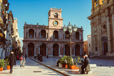 MARSALA, ITALY - MARCH 14, 2015: Old city square in front of Purgatorio Church (Chiesa del Purgatorio) in Marsala, Italyのeditorial素材