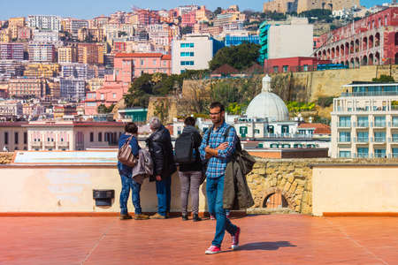 NAPLES, ITALY - MARCH 19, 2015: View on the city of Naples from Castel dell'Ovo (Egg Castle) a medieval fortress in Naples, Italyのeditorial素材