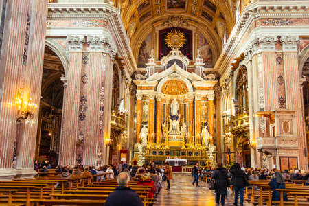 NAPLES, ITALY - MARCH 20, 2015: Interiors and details of barroco church of the Gesu Nuovo in Naples, Italyのeditorial素材