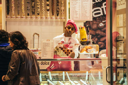 NAPLES, ITALY - MARCH 20, 2015: Small cafe in Naples, Italyのeditorial素材