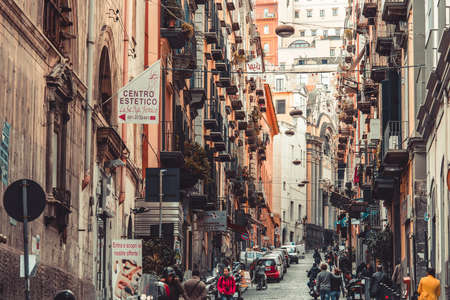 NAPLES, ITALY - MARCH 20, 2015: Classical romantic small street in the historical center of Naples, Italy. Naples is the the third-largest city in Italy with about 1 million residentsのeditorial素材