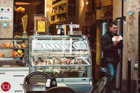 NAPLES, ITALY - MARCH 20, 2015: Small cafe in Galeria Umberto I in Naples, Italyのeditorial素材