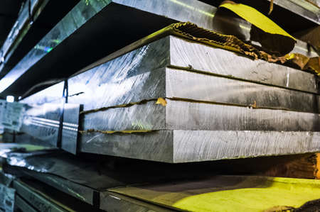 MOSCOW, RUSSIA - CIRCA MAY, 2011: Stacked aluminum sheets in russian smelting plant Most-1, based in Moscow, Russiaのeditorial素材
