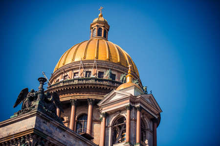 The dome of St Isaac's Cathedral in Saint Petersburg, Russiaの写真素材
