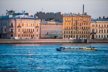 Embankment of Neva river in Saint Petersburg, Russiaの写真素材