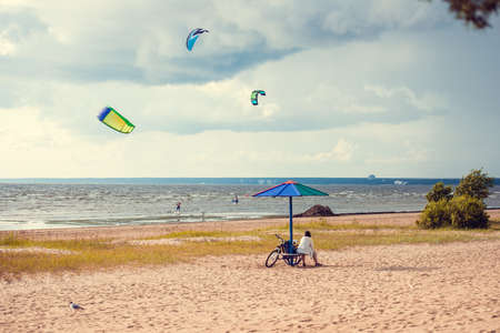 Gulf of Finland shore  in Sestroretsk city, near Saint Petersburg, Russiaの写真素材