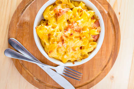 Macaroni with cheese and baconの写真素材
