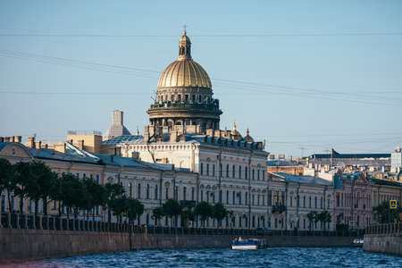The dome of St Isaac's Cathedral in Saint Petersburg, Russiaの写真素材