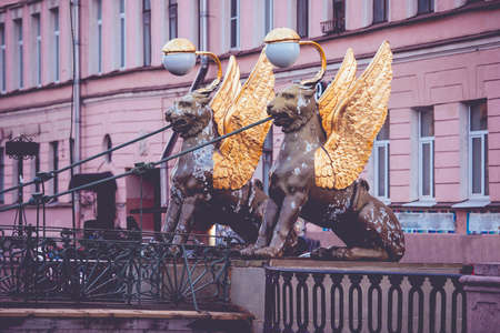Bank Bridge (Bankovsky most) is a pedestrian bridge crossing the Griboedov Canal in Saint Petersburg, Russia. Toned pictureの写真素材