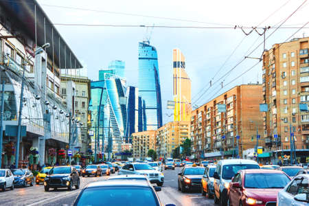 Skyscrapers of Moscow City international business centre. View from Kutuzovsky avenue in Moscow, Russiaのeditorial素材