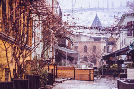 View of Tbilisi Old town Sololaki in winter while snow. Toned pictureの写真素材