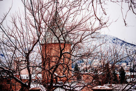 View of Tbilisi Old town Sololaki in winter while snowの写真素材