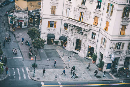 GENOA, ITALY - OCTOBER 8, 2015: Street view in the historic centre of Genoa, Italy. Toned pictureのeditorial素材