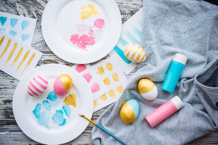 Modern painted easter eggsの写真素材