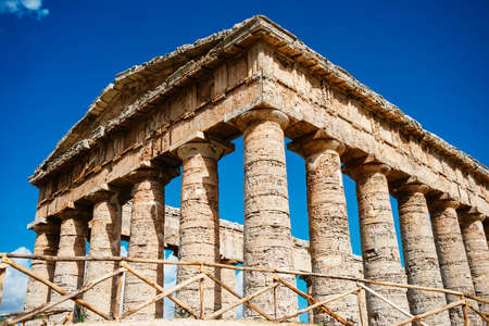 View of ancient doric greek temple in Segesta, Sicily, Italy.の写真素材